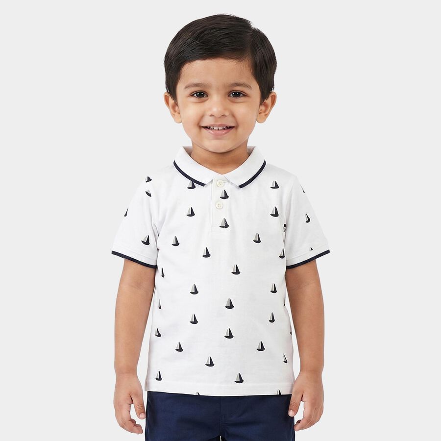 Boys White Cotton Polo Neck Polo Boys T-Shirt, सफ़ेद, large