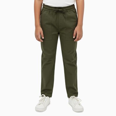 Boys' Olive Green Straight Fit Elastic Waist Trousers