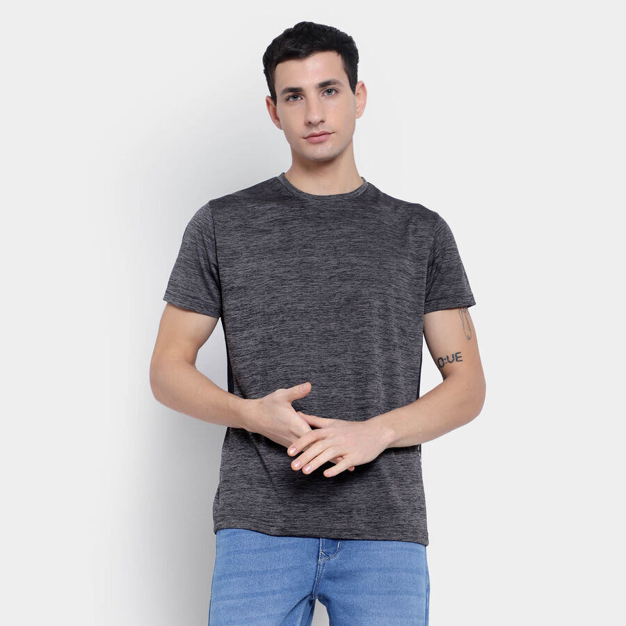 Solid Round Neck T-Shirt, काला, large image number null