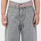 Girls' Grey Straight Fit Embroidered Jeans, Light Grey, small