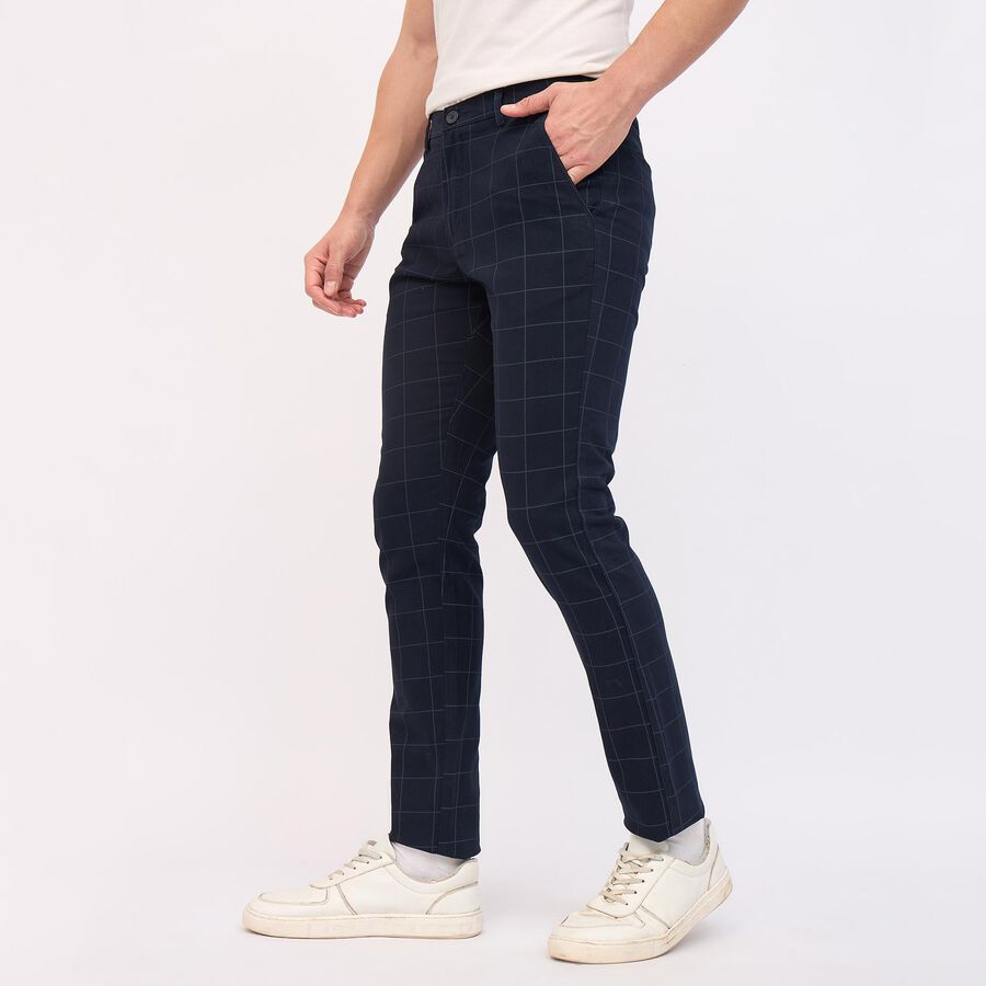 Men's Cross Pocket Slim Fit Casual Trousers, Navy Blue, large image number null