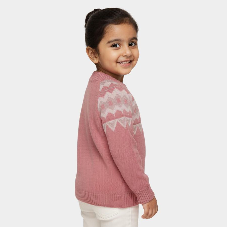 Girls' Soft Dusty Pink Crew Neck Knit Pullover, Pink, large image number null