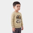 Boys' Beige Crew Neck Graphic Print Sweatshirt, गहरा पीला, small