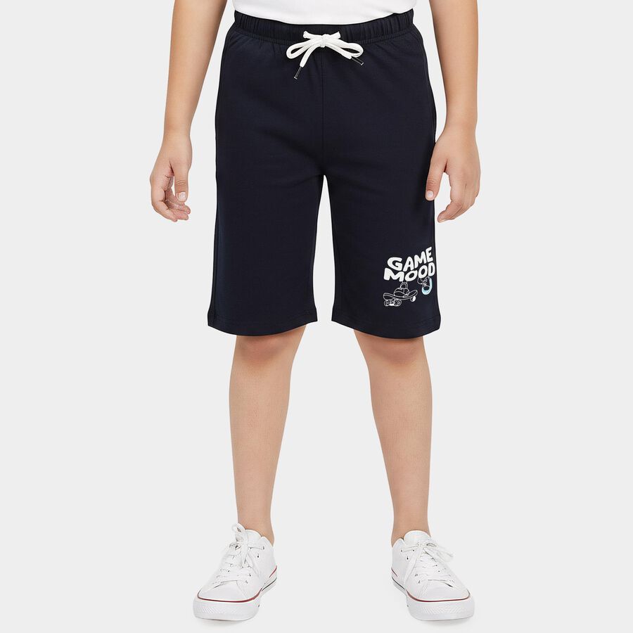 Boys' Navy Blue Regular Fit Graphic Print Jamaican Shorts, नेवी ब्लू, large
