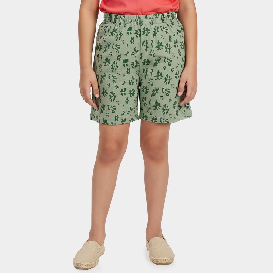 Girls' Green Regular Fit Printed Shorts, Light Green, large