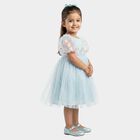 Girls' Light Blue Fit and Flare Embroidered Puff Sleeve Frock, Light Blue, small