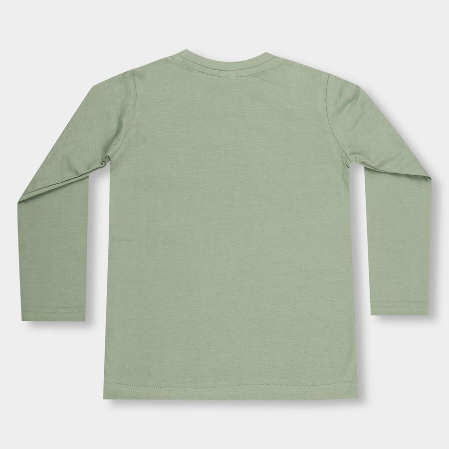 Boys Light Sage Green Cotton Round Neck Casual T-Shirt, Light Green, large image number null