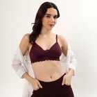 Women's Deep Maroon Padded V-Neck Classic Bra, वाइन, small