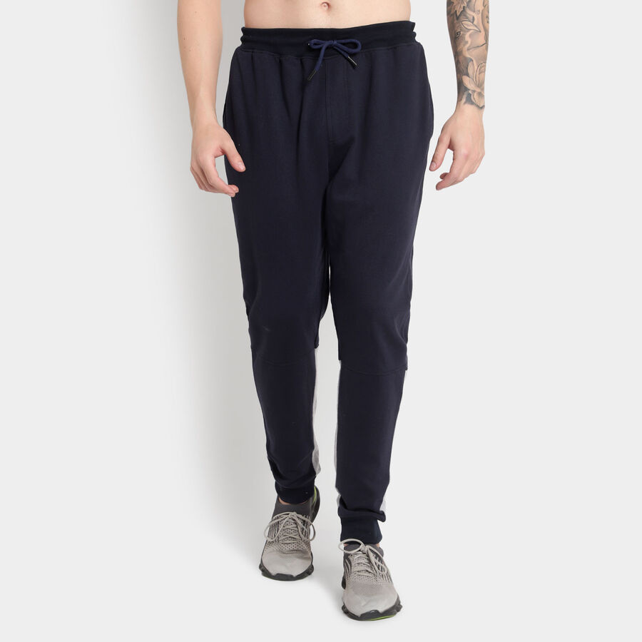 Cut & Sew Slim Fit Jogger Track Pants, Navy Blue, large image number null