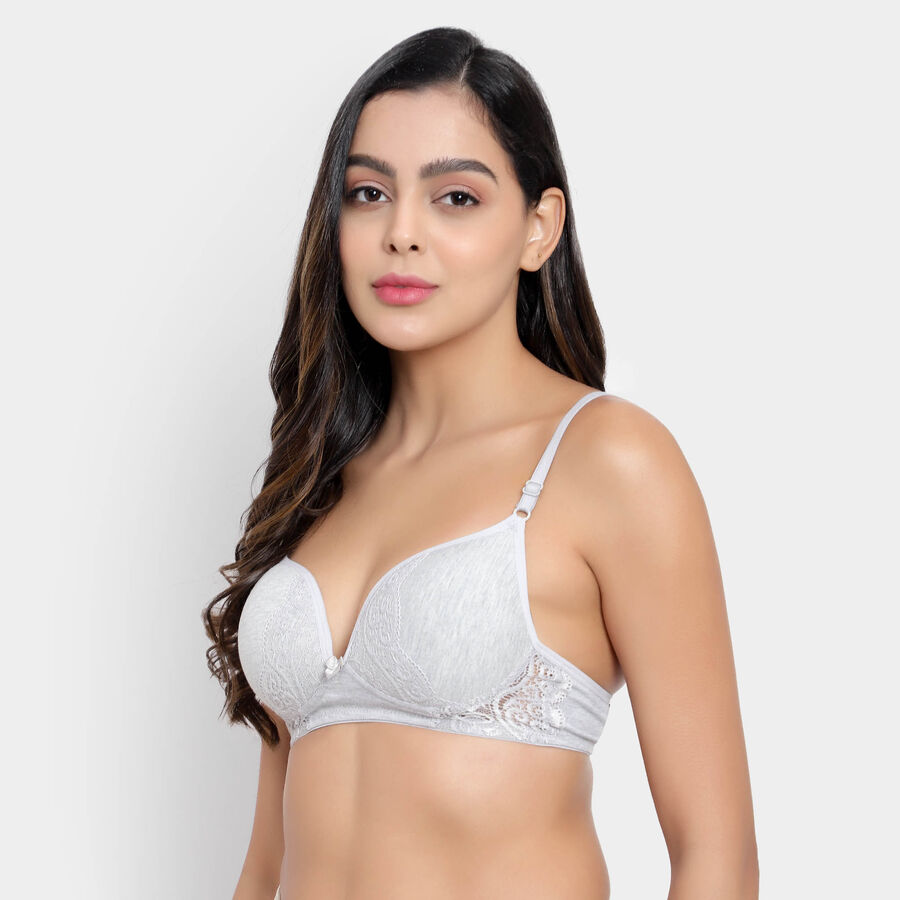 Half Lace Padded Bra, Melange Light Grey, large image number null