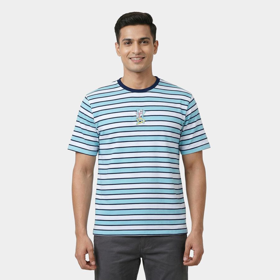 Men's Aqua Round Neck Casual T-Shirt, Aqua, large