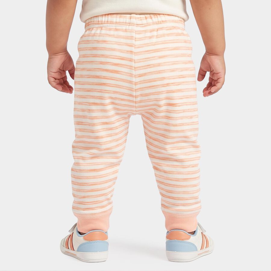 Infants' Peach Jogger Fit Striped Pyjama, पीच, large