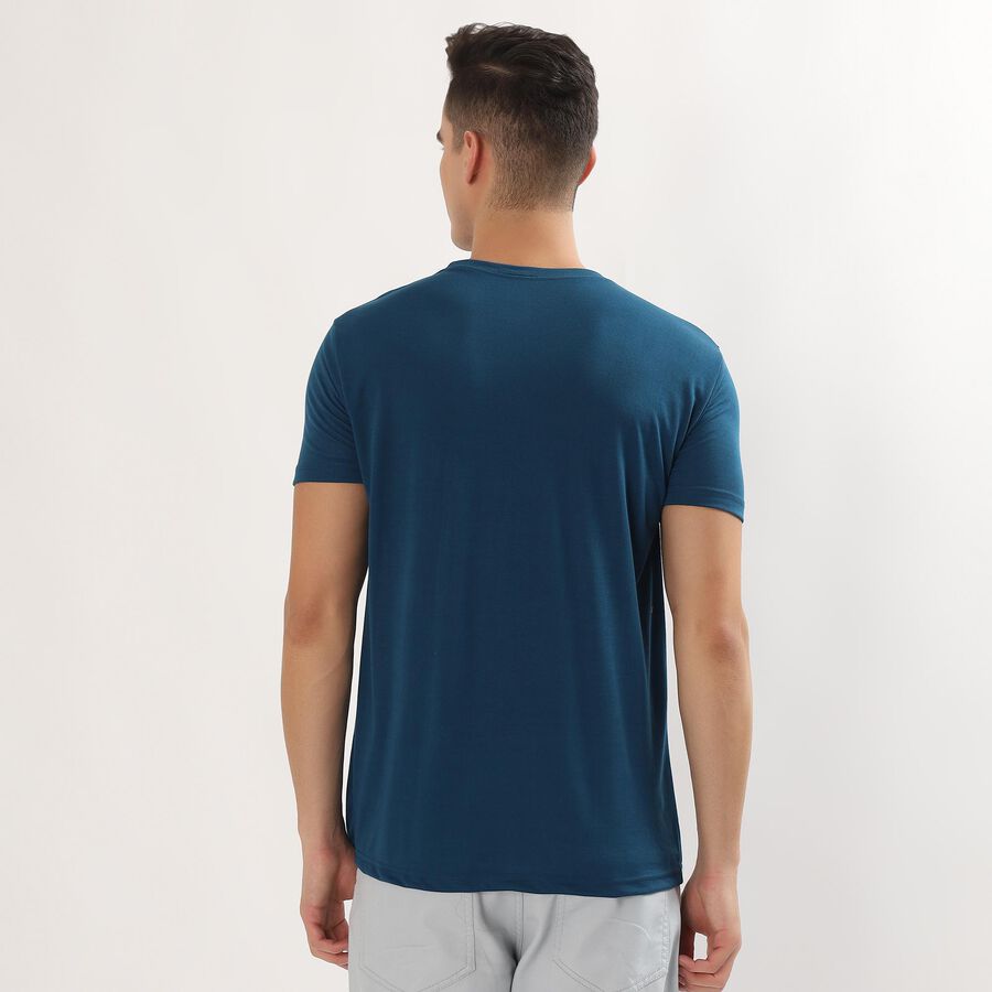 Men's Deep Midnight Navy Blue Round Neck Graphic T-Shirt, Navy Blue, large image number null