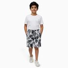 Boys' Muted Charcoal Gray Regular Fit Bermuda Shorts, सफ़ेद, small