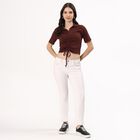 Women's Rich Chocolate Brown Cotton Collared Casual Crop Top, Brown, small