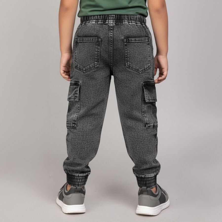 Boys Washed Black Cargo Fit Jeans, गहरा ग्रे, large image number null