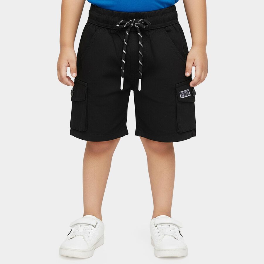 Boys' Black Regular Fit Cargo Pocketed Bermuda Shorts, काला, large