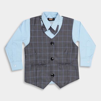 Boys' Grey Cotton Classic Collar Casual Shirt