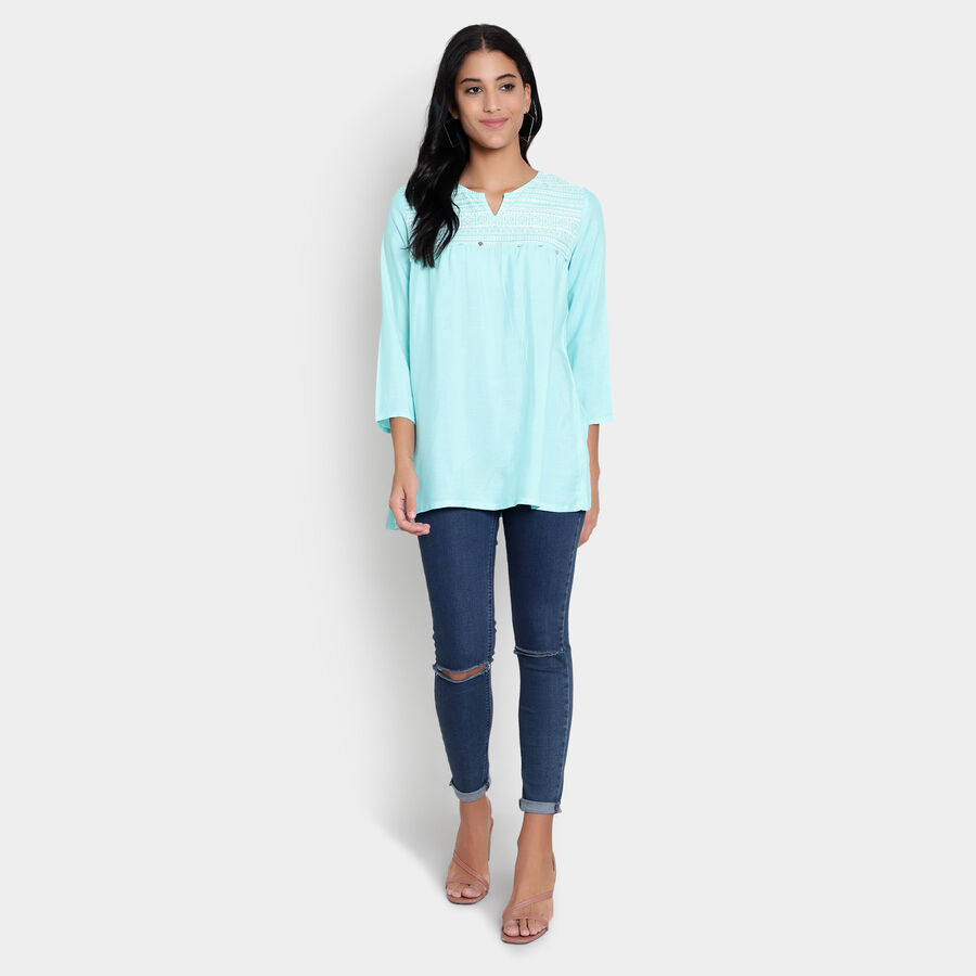 3/4th Sleeves Straight Kurti, Aqua, large image number null