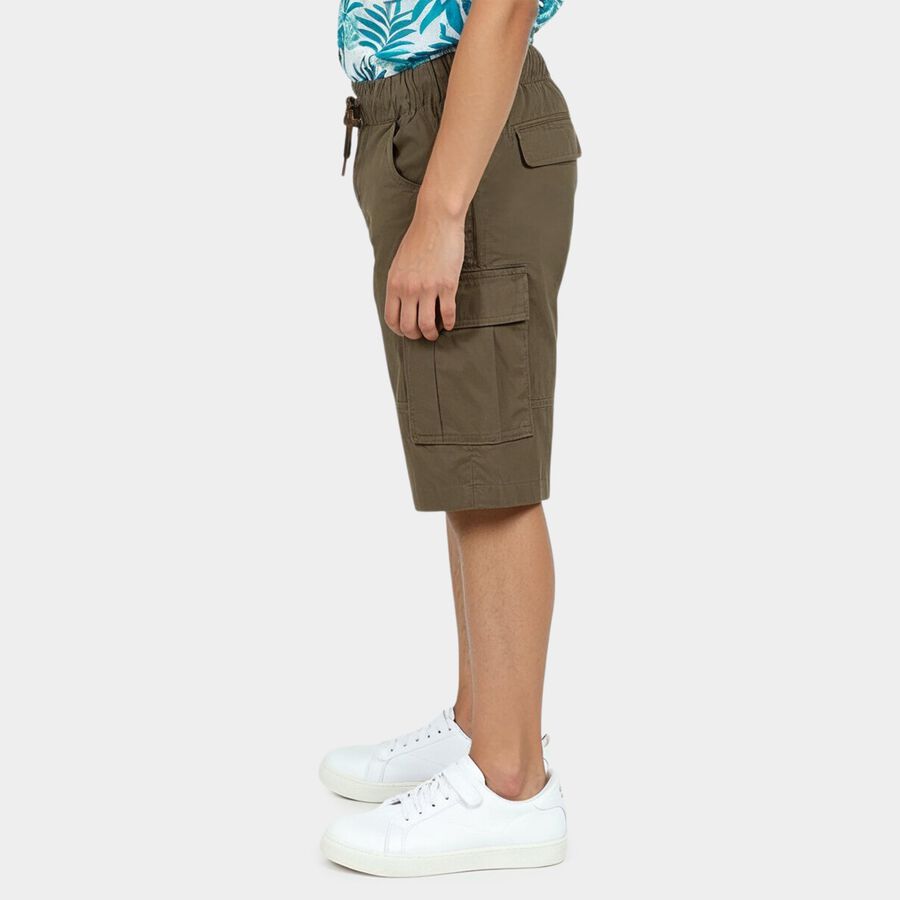 Boys' Olive Cotton Relaxed Fit Bermuda Shorts, Olive, large