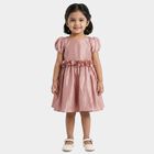 Girls' Pink Puff Sleeve Floral Belt Party Frock, गुलाबी, small