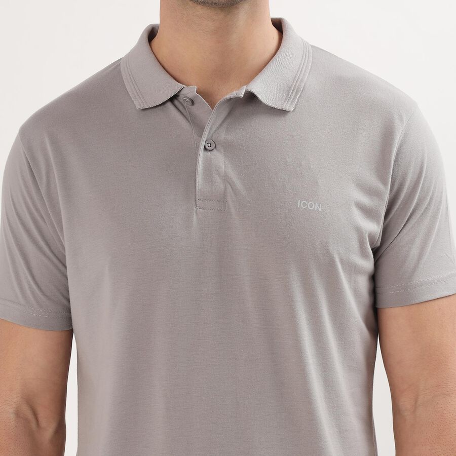 Men's Light Grey Polo Neck Casual T-Shirt, Light Grey, large