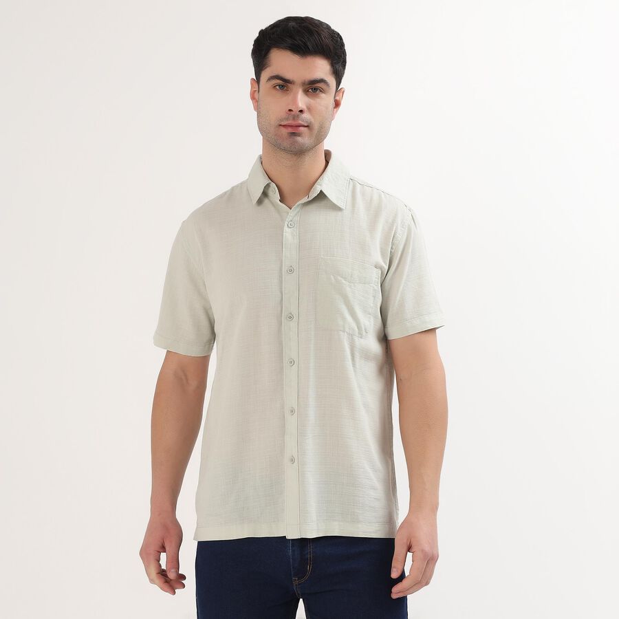 Men's Pale Sage Green Cotton Half Sleeve Spread Collar Casual Shirt, एक्वा, large