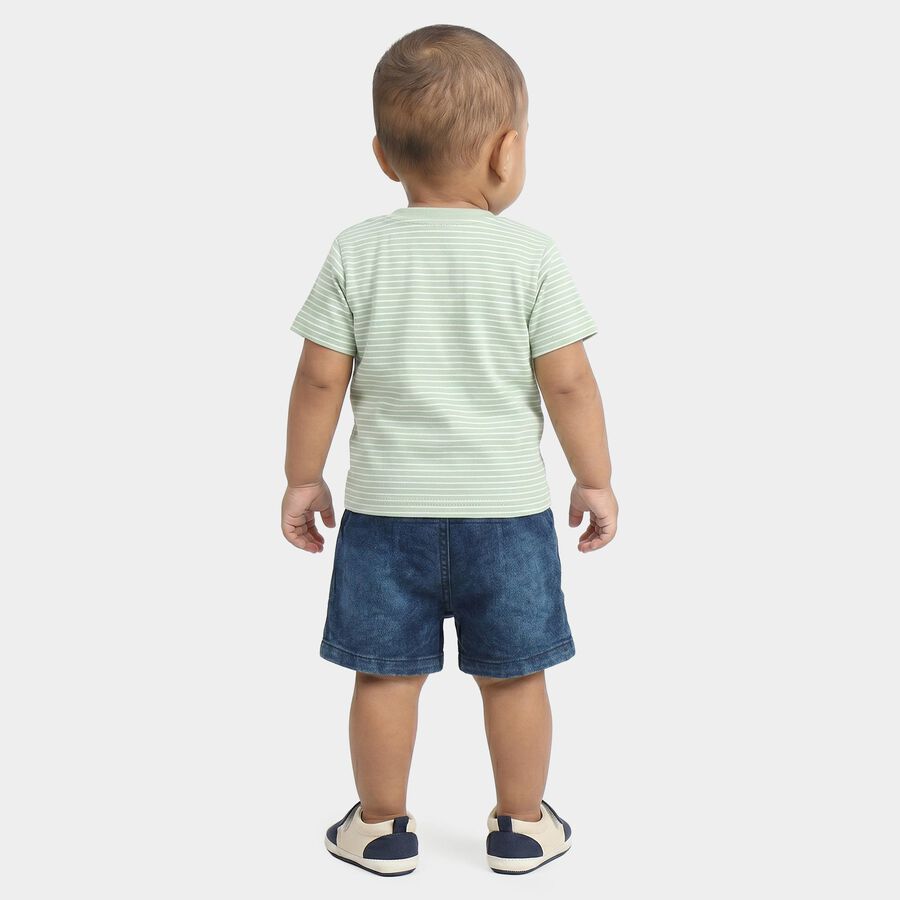 Infants' Mint Green 100% Cotton Round Neck Striped Baba Suit, Light Green, large