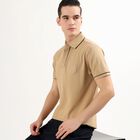 Men's Muted Beige Polo Neck Classic T-Shirt, Beige, small