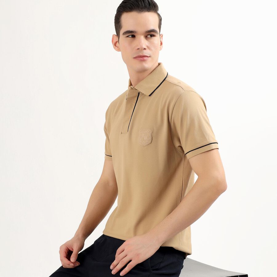 Men's Muted Beige Polo Neck Classic T-Shirt, Beige, large