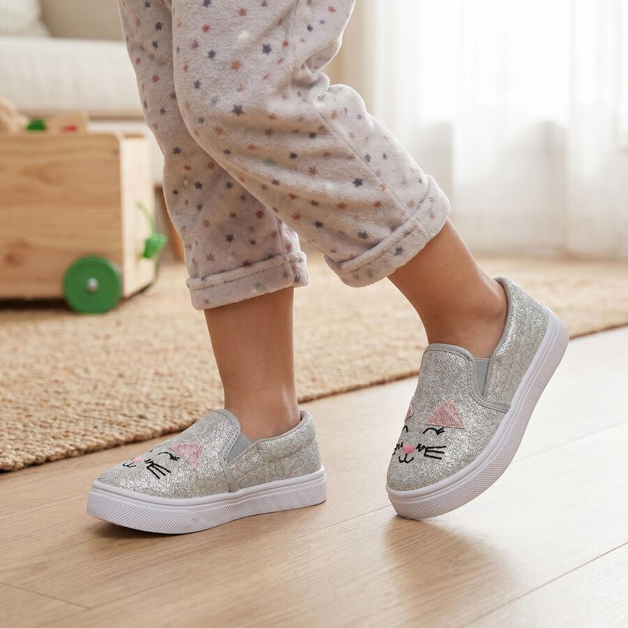 Girls Grey Slip-On Casual Shoes, Grey, large