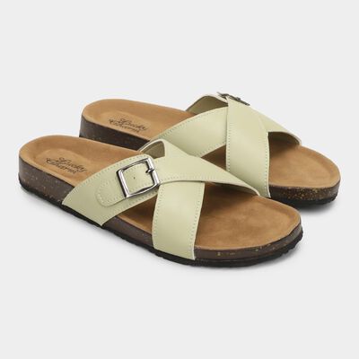 Women's Muted Sage Green Buckle Strap Casual Sandals