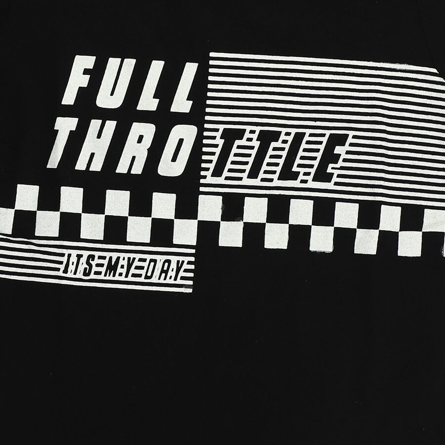 Boys Jet Black Round Neck Casual T-Shirt, Black, large image number null