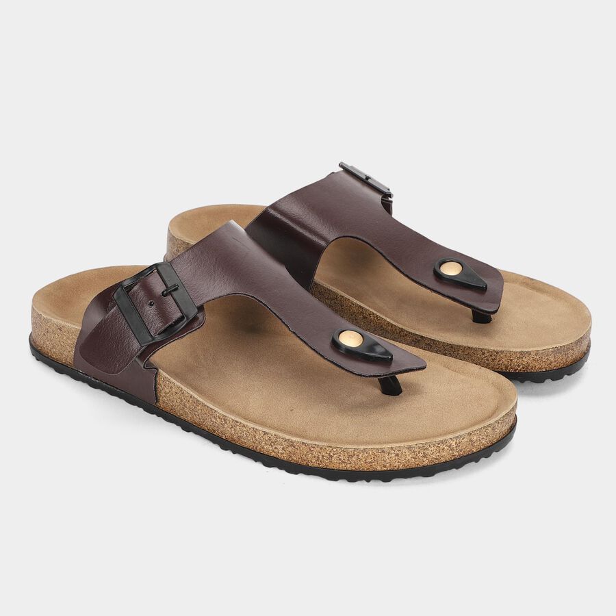 Men's Tan Buckle Strap Thong Sandals, टैन, large