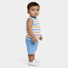 Infants' Blue 100% Cotton Round Neck Striped Baba Suit, Mid Blue, small