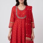 Women's Red Embroidered Ethnic Set, Red, small