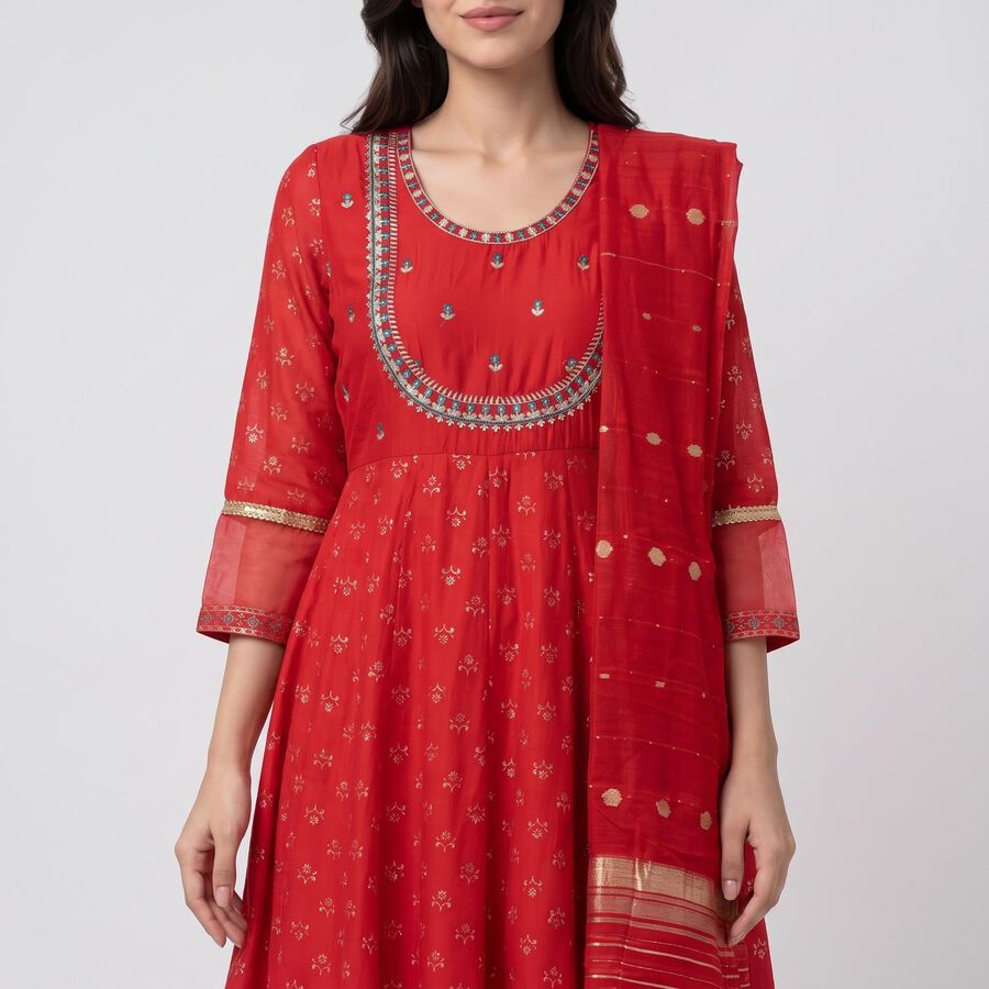 Women's Red Embroidered Ethnic Set, Red, large