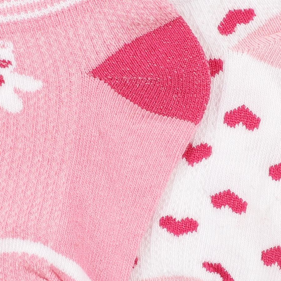 Girls' Soft Pink and White Ankle-Length Patterned Socks Pack of 2, गुलाबी, large image number null