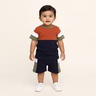 Infants' Rust Orange and Navy Cotton Round Neck Colorblock Baba Suit, नेवी ब्लू, small image number null