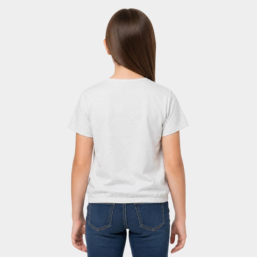 Girls Grey Round Neck Regular T-Shirt, मिश्रित हल्का ग्रे, large