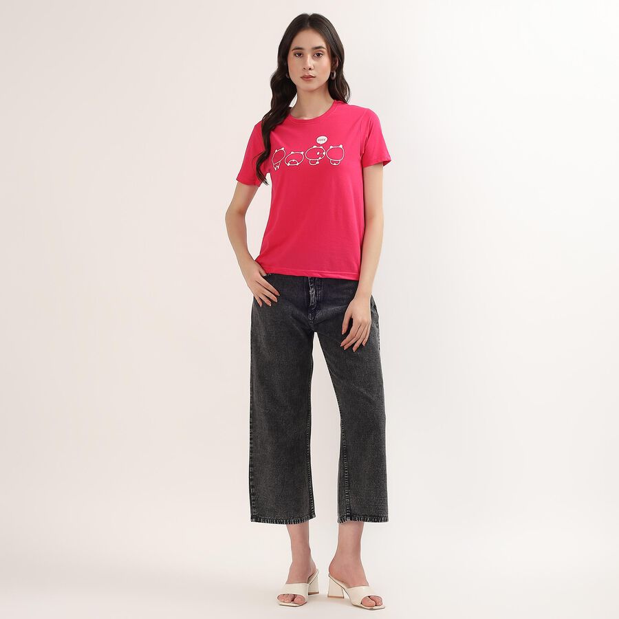 Women's Fuchsia Round Neck Printed Casual T-Shirt, Fuchsia, large