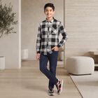 Boys Black Cotton Checked Shirt, Black, small
