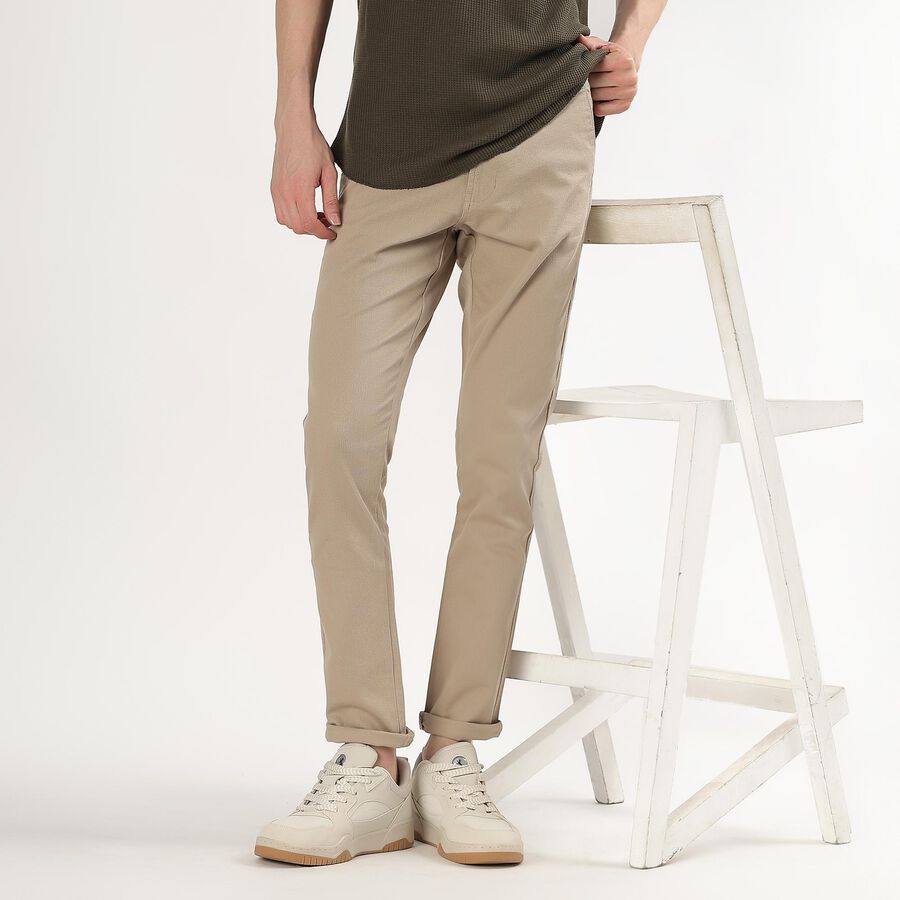Men's Muted Beige Slim Fit Cross Pocket Casual Trousers, गहरा पीला, large image number null