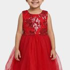 Girls' Red Sequin Bodice Fit and Flare Frock, Red, small