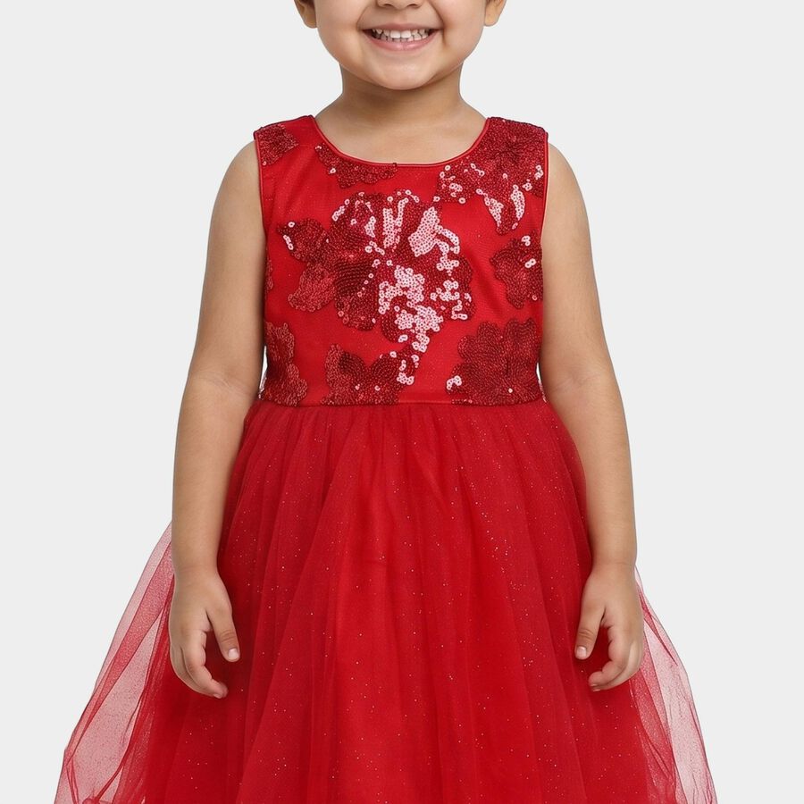 Girls' Red Sequin Bodice Fit and Flare Frock, Red, large