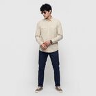 Men's Beige Cotton Long Sleeve Collar Casual Shirt, गहरा पीला, small