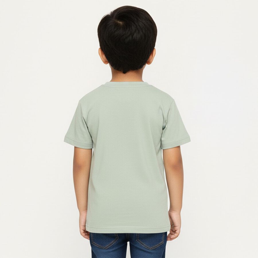 Boys Light Sage Green Cotton Crew Neck Casual T-Shirt, Light Green, large image number null