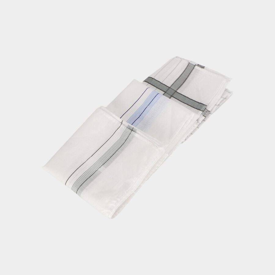 Men's Light Grey Checked Pack of 3 Handkerchief, हल्का ग्रे, large