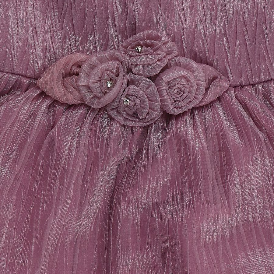 Girls' Lilac Flared 3D Floral Applique Frock, लाइलेक, large