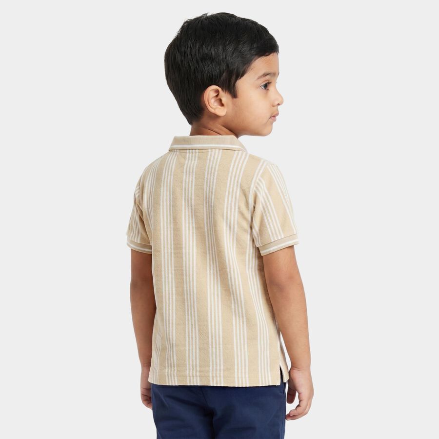 Boys Beige Polo Neck Striped Polo T-Shirt, Beige, large